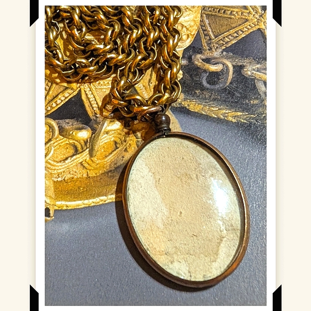 1800s Victorian Era Open Locket Hand Painted Portrait Necklace - Picture 3 of 8